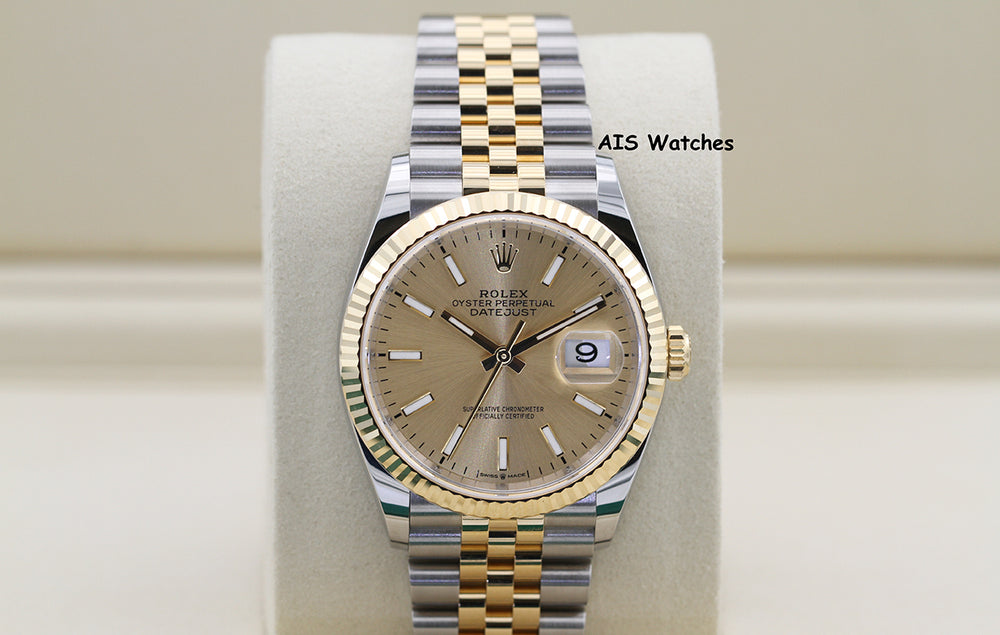 BNIB Rolex 126233 DateJust 36MM 18K YG/SS Champagne Stick Dial Jubilee Bracelet B&P