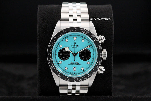 Tudor 79360N Black Bay Chronograph 41MM Flamingo Blue Dial SS Jubilee Bracelet B&P