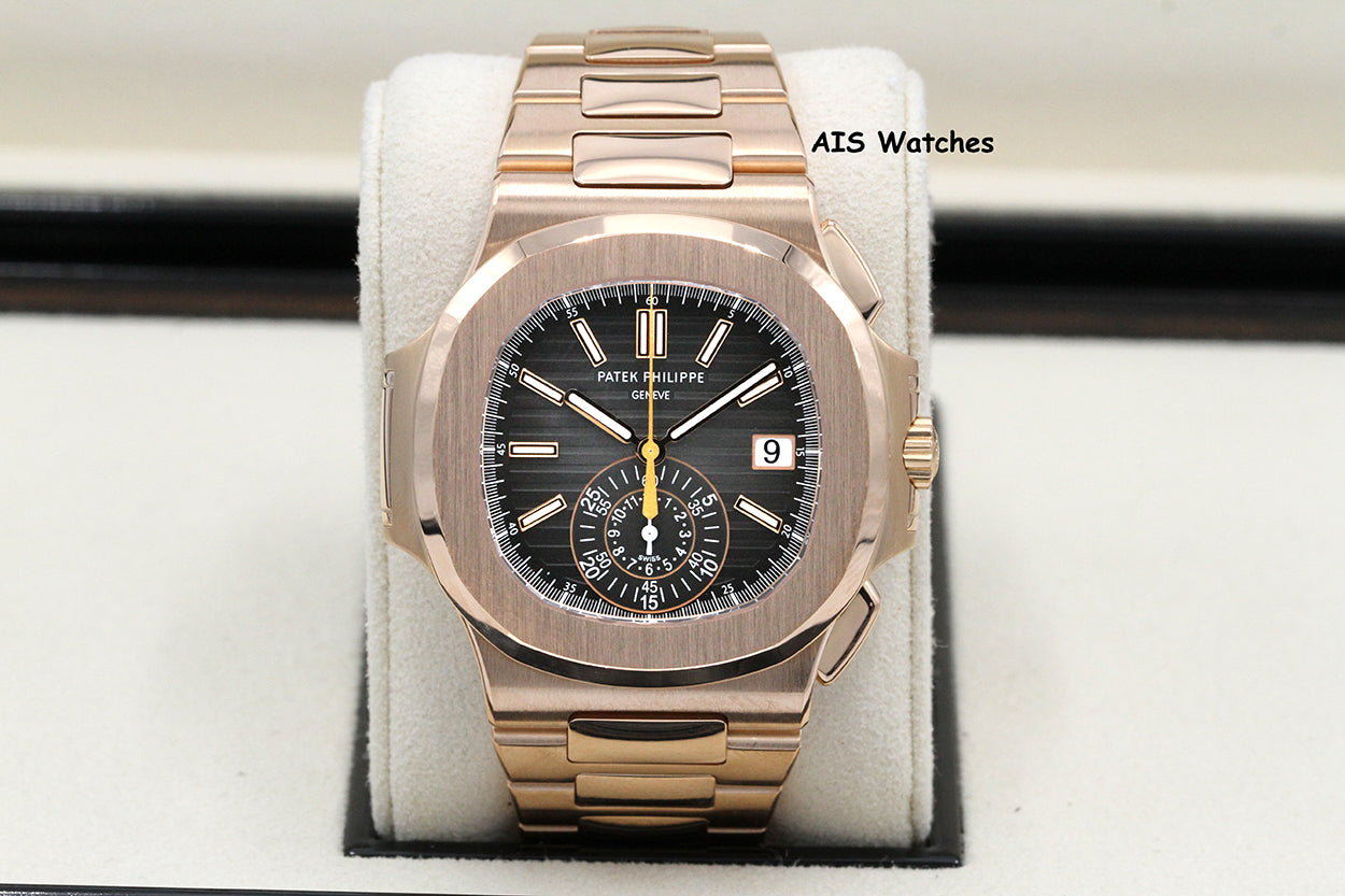 Patek Philippe Nautilus 5980/1R Chronograph 18K Rose Gold Black Dial Box & Papers