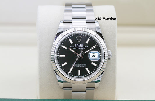 Rolex Datejust 36MM 126234 Oyster Black Stick Dial Stainless Steel B&P