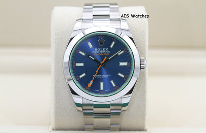 Rolex Milgauss Z-BLUE 116400GV Green Crystal Blue Dial 2023 Box & Papers