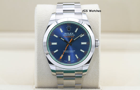 Rolex Milgauss Z-BLUE 116400GV Green Crystal Blue Dial 2023 Box & Papers