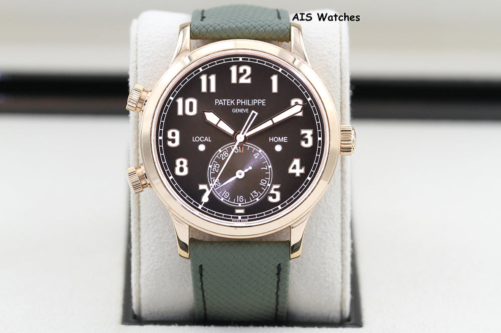 Patek Philippe 5524R Calatrava Pilot Travel Time Rose Gold Brown Dial 42MM Box & Paper