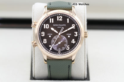 Patek Philippe 5524R Calatrava Pilot Travel Time Rose Gold Brown Dial 42MM Box & Paper