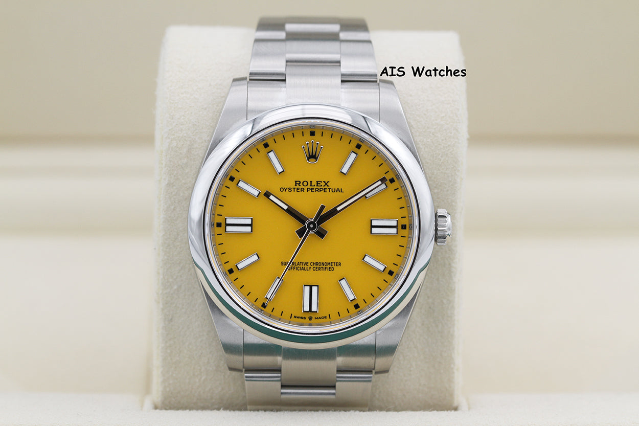 Rolex 124300 Oyster Perpetual 41 MM Yellow Dial 2022 Box & Papers