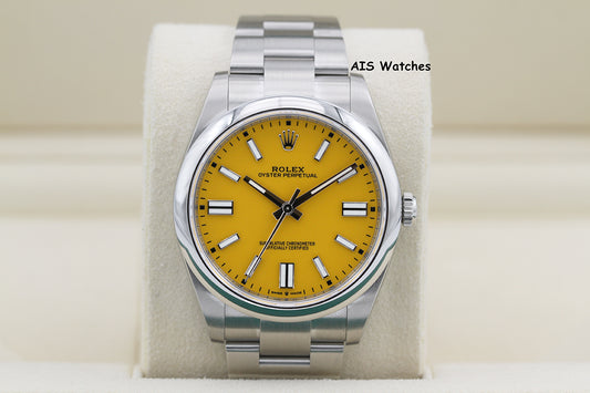 Rolex 124300 Oyster Perpetual 41 MM Yellow Dial 2022 Box & Papers