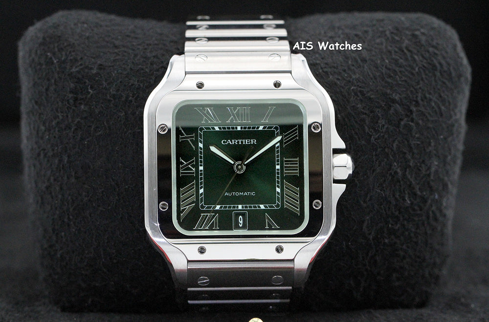 BNIB Cartier Santos De Cartier Large Steel WSSA0062 Green Dial 39.8MM B&P