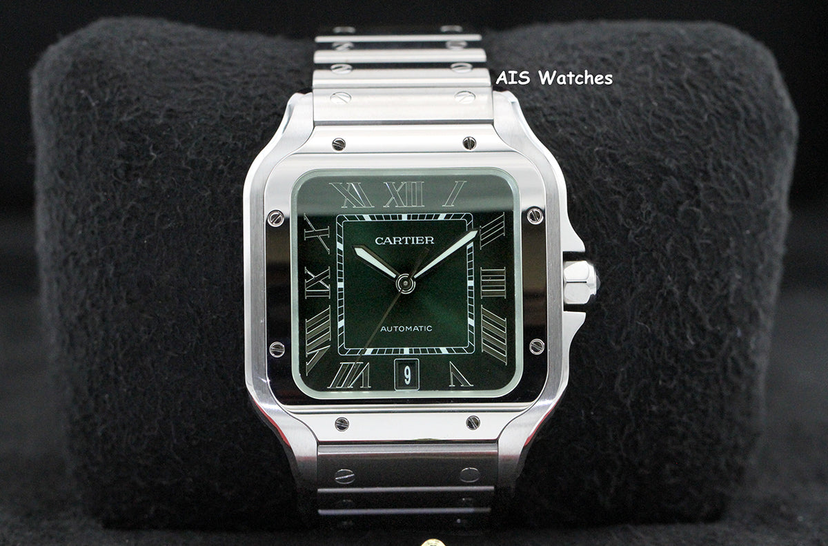 BNIB Cartier Santos De Cartier Large Steel WSSA0062 Green Dial 39.8MM B&P