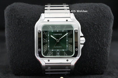 BNIB Cartier Santos De Cartier Large Steel WSSA0062 Green Dial 39.8MM B&P