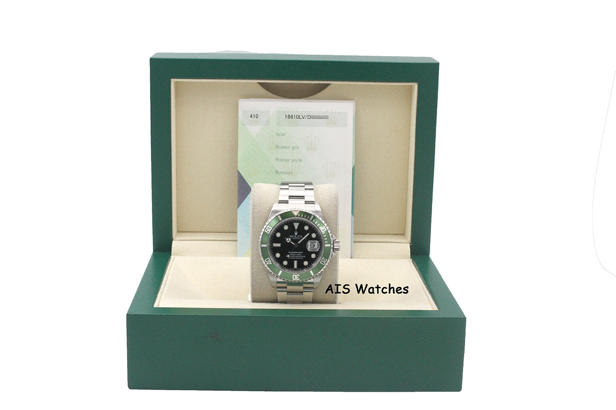 Rolex Submariner 16610LV 50th Anniversary Kermit D Serial Box & Papers