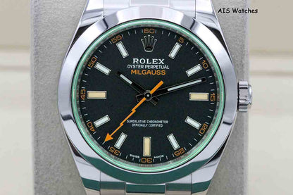 Rolex Milgauss 116400 GV Green Crystal Black Dial 2021 Box & Papers