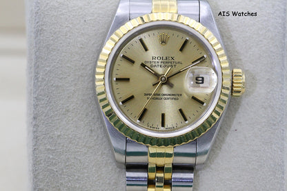 Rolex Ladies Two-Tone DateJust 69173 Champagne Dial 26MM S Serial - 1995 with Papers