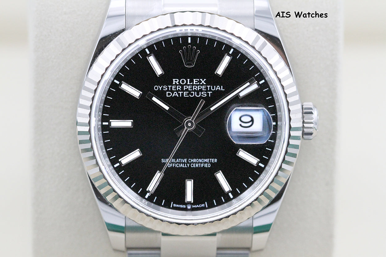 Rolex Datejust 36MM 126234 Oyster Black Stick Dial Stainless Steel B&P