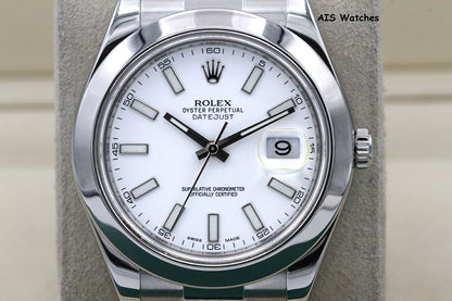 Rolex Datejust II 41MM 116300 White Stick Dial Stainless Steel Box & Papers