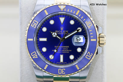 Rolex Submariner 18K YG/SS 116613LB SunBurst Blue Dial Ceramic 40MM 2019 B&P