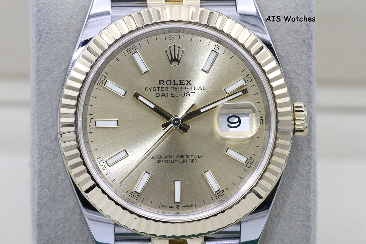 Rolex 126333 DateJust 41MM 18K YG/SS Champagne Stick Dial Jubilee Bracelet B&P