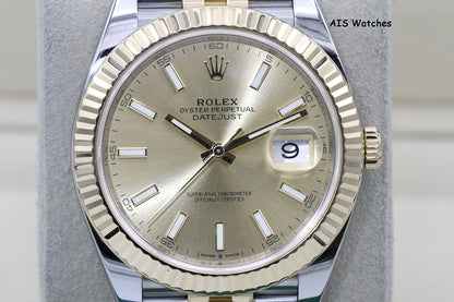 Rolex 126333 DateJust 41MM 18K YG/SS Champagne Stick Dial Jubilee Bracelet B&P