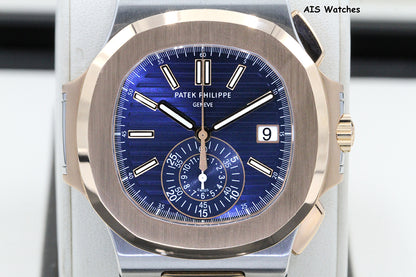 Patek Philippe Nautilus 5980/1AR Chronograph 18K Rose Gold / Stainless Steel Blue Dial 2017 Box & Papers