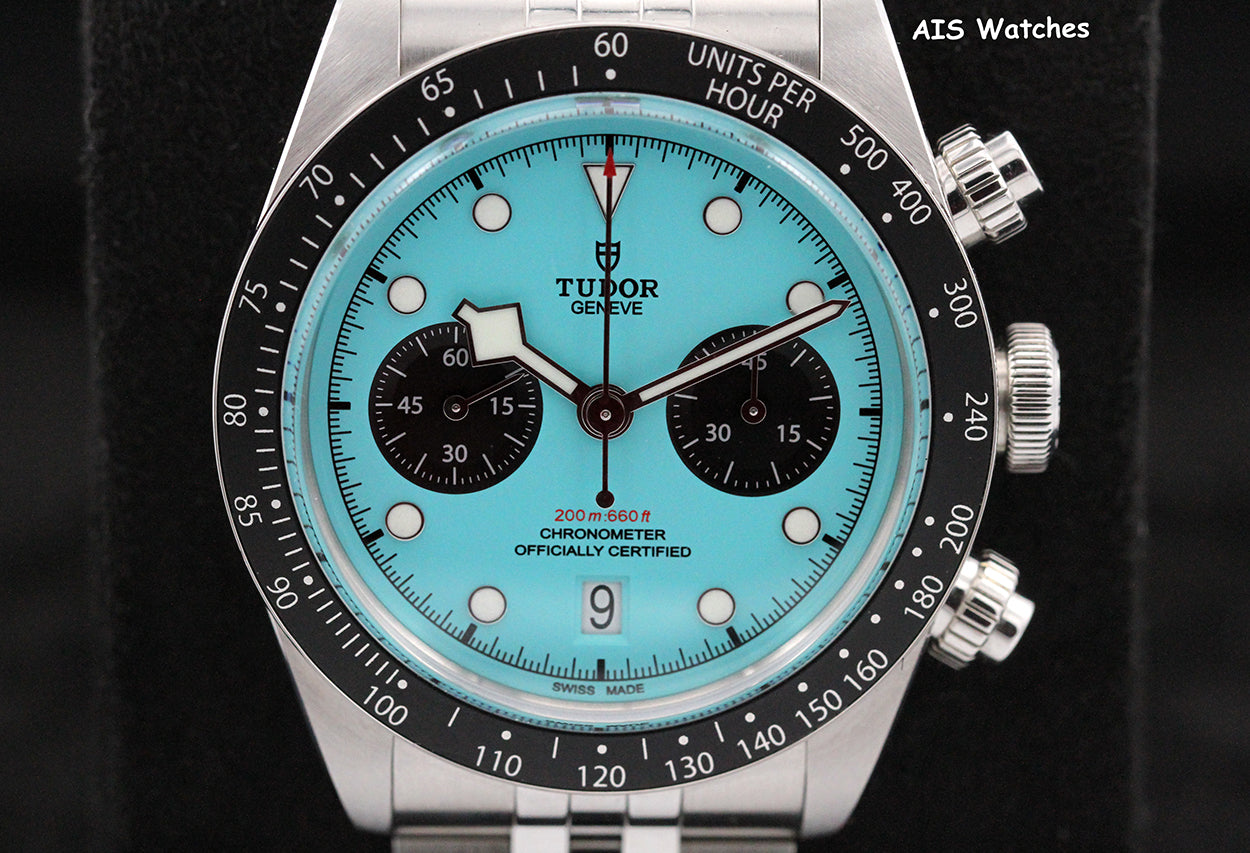 Tudor 79360N Black Bay Chronograph 41MM Flamingo Blue Dial SS Jubilee Bracelet B&P