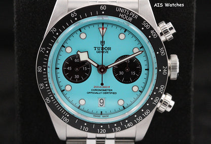 Tudor 79360N Black Bay Chronograph 41MM Flamingo Blue Dial SS Jubilee Bracelet B&P