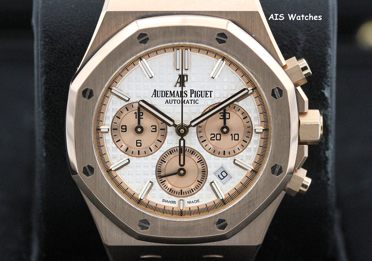Audemars Piguet 26315OR Royal Oak Chronograph Pink Gold Silver Dial 38MM Box & Papers