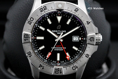BNIB Breitling Avenger Automatic GMT A32320101B1X1 Black Dial Strap SS 44MM B&P