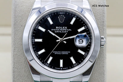 Rolex Datejust 41MM 126300 Black Stick Dial Oyster Bracelet 2021 B&P
