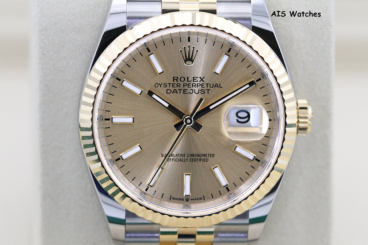 BNIB Rolex 126233 DateJust 36MM 18K YG/SS Champagne Stick Dial Jubilee Bracelet B&P