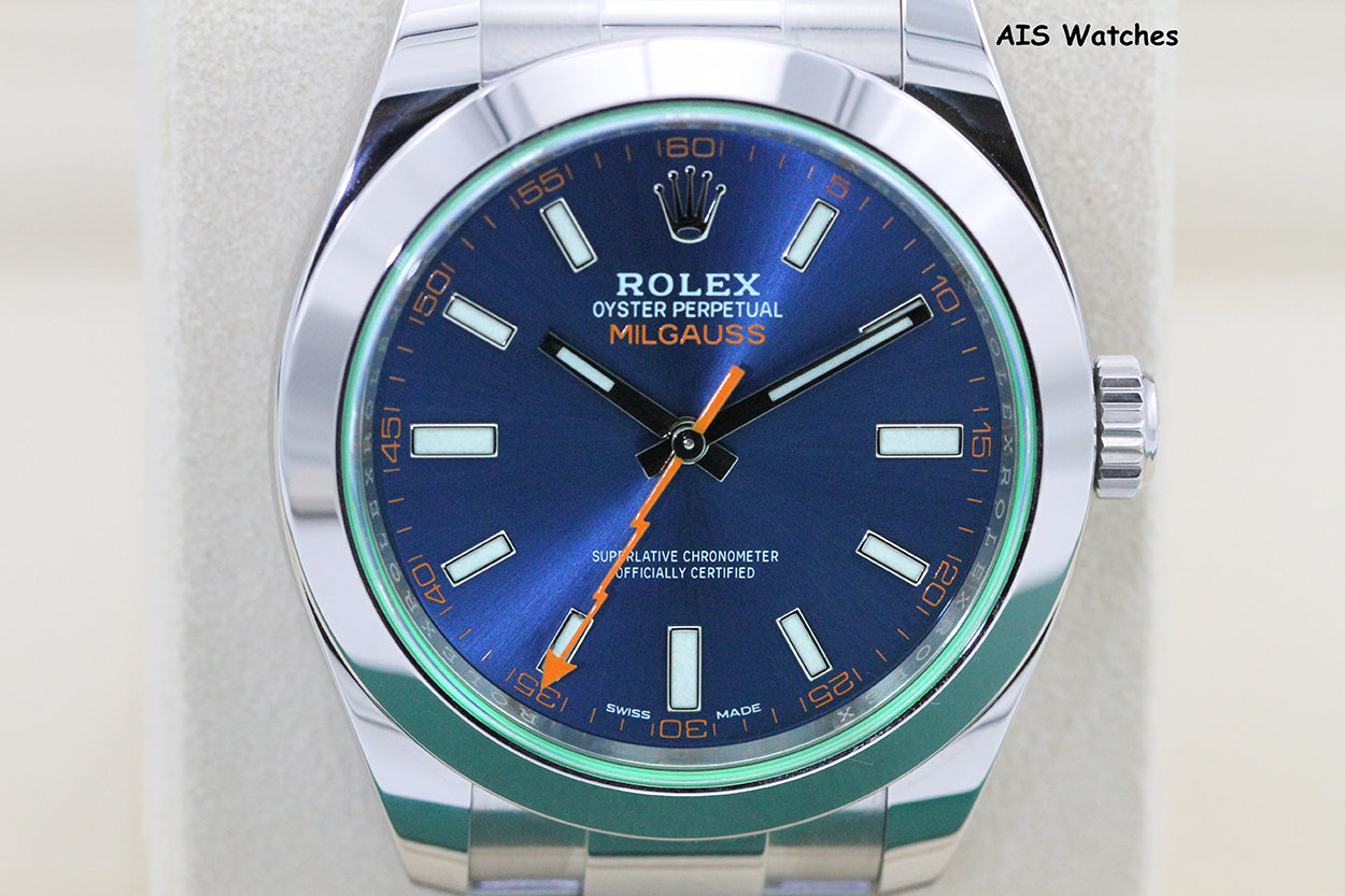 Rolex Milgauss Z-BLUE 116400GV Green Crystal Blue Dial 2023 Box & Papers