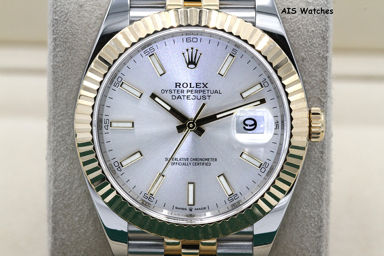 Rolex 126333 DateJust 41MM 18K YG/SS Silver Stick Dial Jubilee Bracelet 2023 Box & Papers