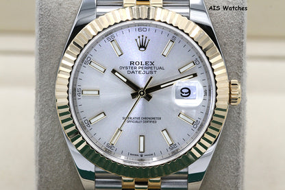 Rolex 126333 DateJust 41MM 18K YG/SS Silver Stick Dial Jubilee Bracelet 2023 Box & Papers