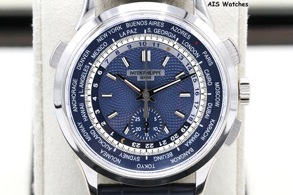 Patek Philippe 5930G World Time Chronograph White Gold Blue Dial Box & Paper
