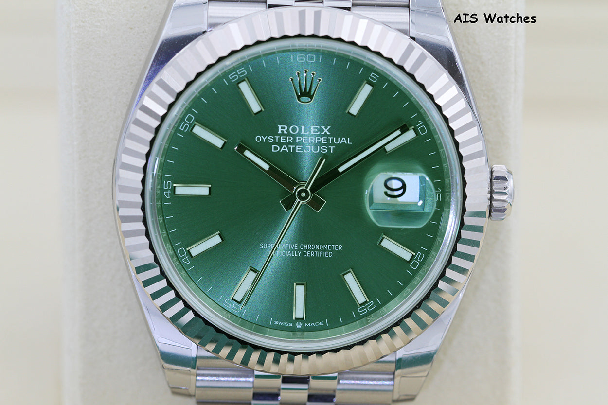 BNIB Rolex Datejust 41MM 126334 Green Stick Dial Jubilee Box & Paper