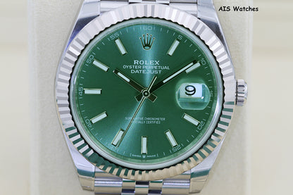 BNIB Rolex Datejust 41MM 126334 Green Stick Dial Jubilee Box & Paper