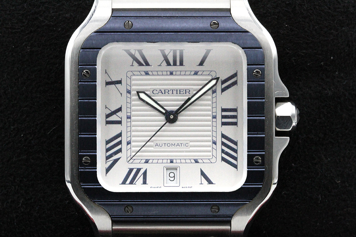 Cartier Santos De Cartier Large Steel WSSA0047 Blue PVD Bezel/White Dial 41MM Box&Papers