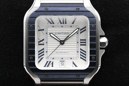Cartier Santos De Cartier Large Steel WSSA0047 Blue PVD Bezel/White Dial 41MM Box&Papers