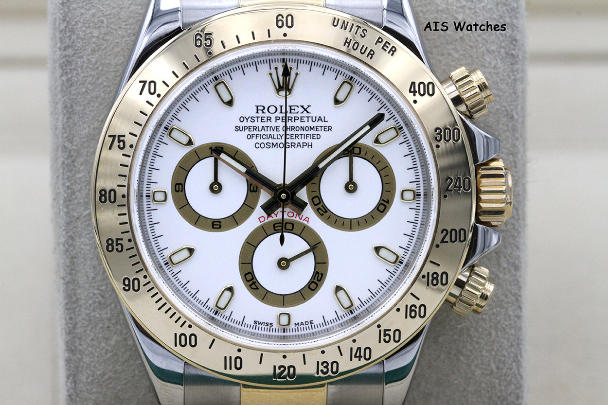 Rolex Daytona 116523 18K YG / SS White Dial F Serial