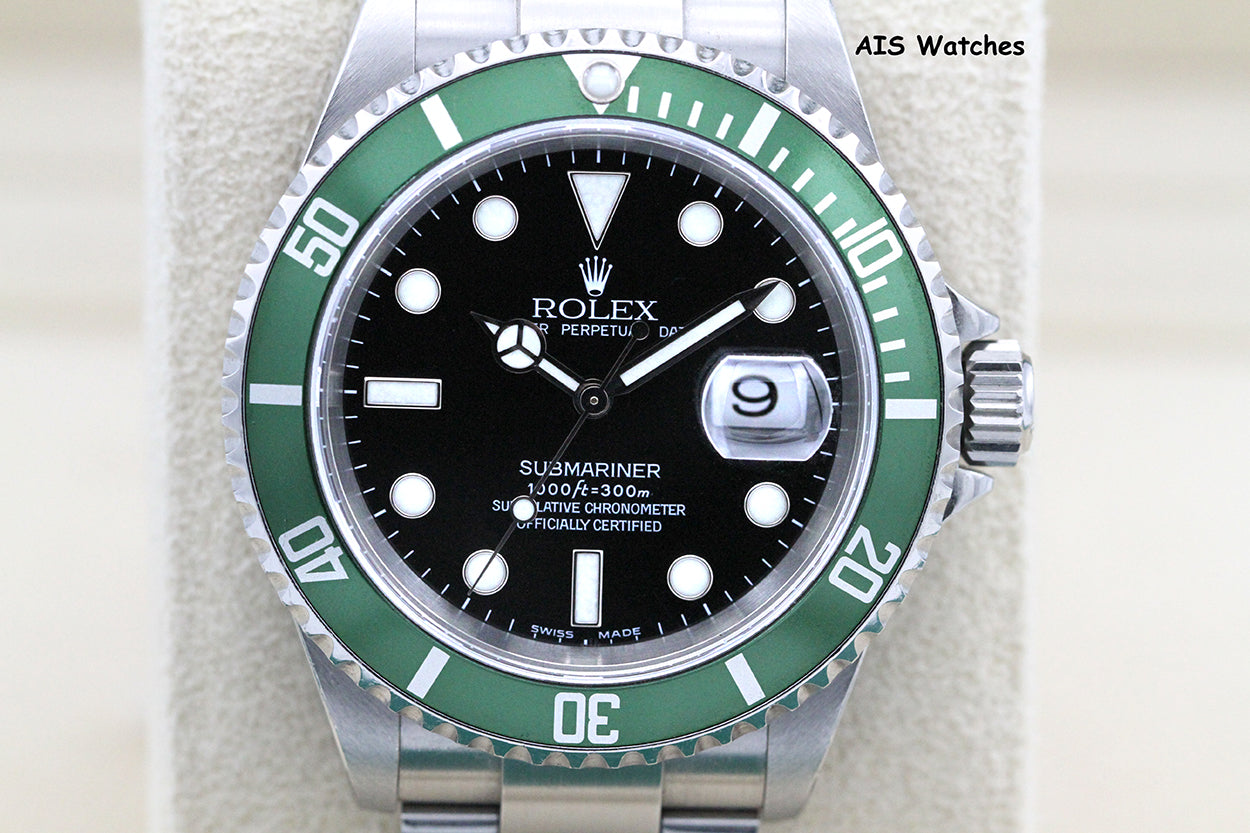 Rolex Submariner 16610LV 50th Anniversary Kermit D Serial Box & Papers