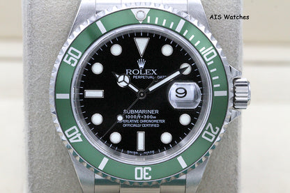 Rolex Submariner 16610LV 50th Anniversary Kermit D Serial Box & Papers