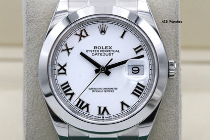 Rolex Datejust 41MM 126300 White Roman Dial Oyster Bracelet 2021 B&P