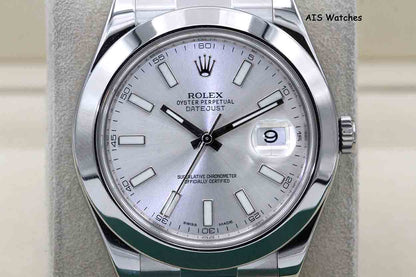 Rolex Datejust II 41MM 116300 Silver Stick Dial Stainless Steel Box & Papers