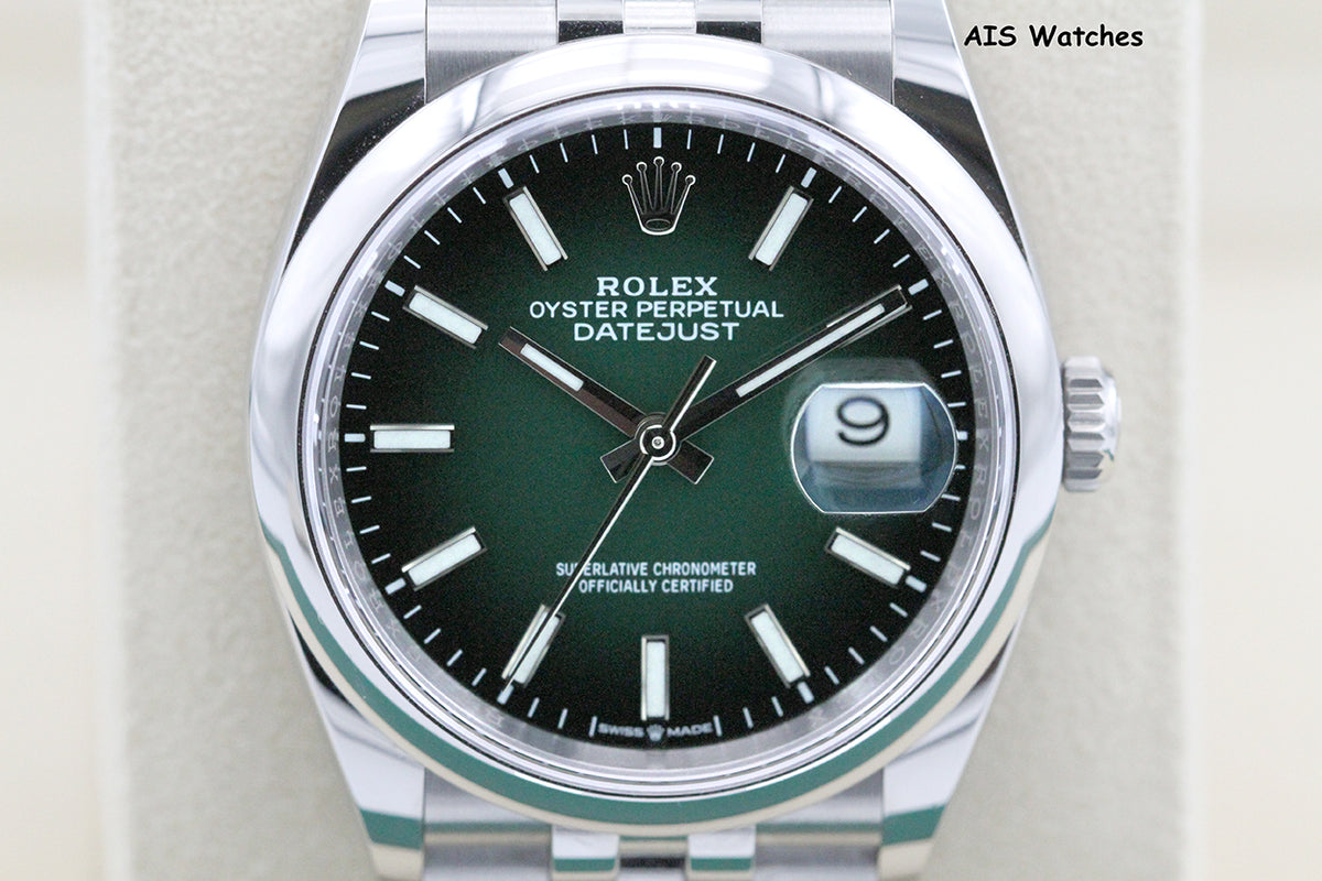 Rolex Datejust 36MM 126200 Ombre Green Stick Dial Jubilee DJ36 Box & Papers