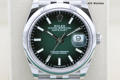 Rolex Datejust 36MM 126200 Ombre Green Stick Dial Jubilee DJ36 Box & Papers