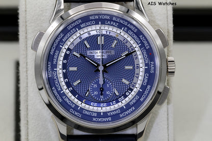Patek Philippe 5930G World Time Chronograph White Gold Blue Dial Box & Paper