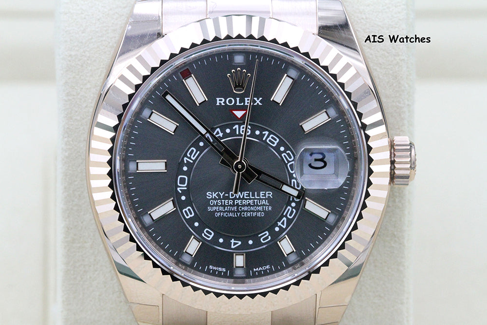 Rolex 326935 Sky-Dweller 18K Rose Gold Rhodium Dial Box & Papers