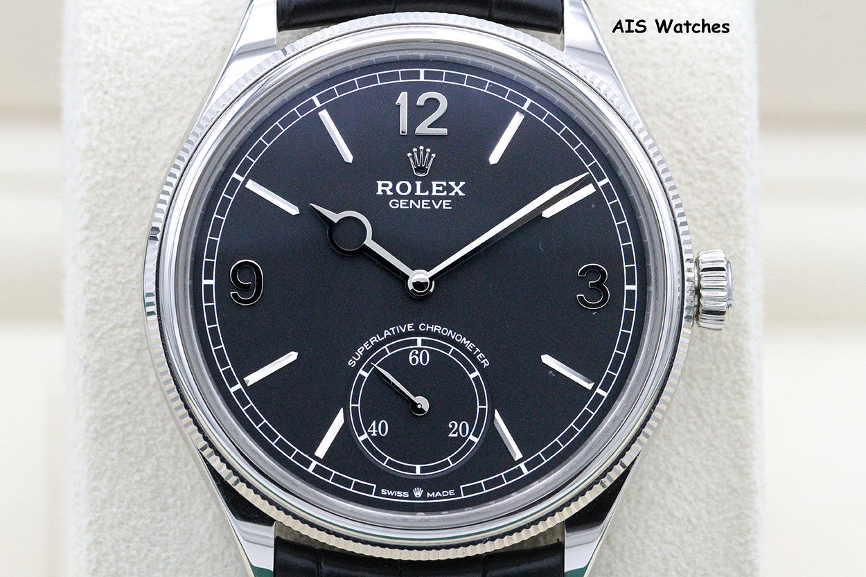 BNIB Rolex 52509 Perpetual 1908 18K White Gold Black Dial Leather Strap 39MM BP