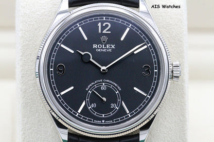 BNIB Rolex 52509 Perpetual 1908 18K White Gold Black Dial Leather Strap 39MM BP