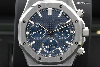 BNIB Audemars Piguet 26240ST 41MM Royal Oak Chronograph Blue Dial B&P