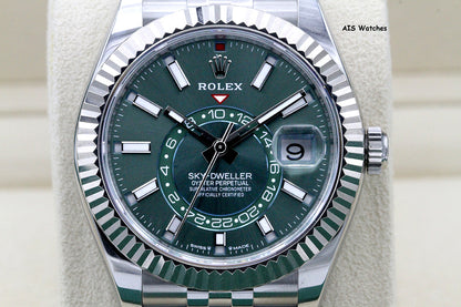 Rolex 326934 Sky-Dweller Stainless Steel Green Dial Jubilee 2024 Box & Papers