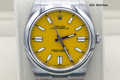 BNIB Rolex 124300 Oyster Perpetual 41 MM Yellow Dial Box & Papers